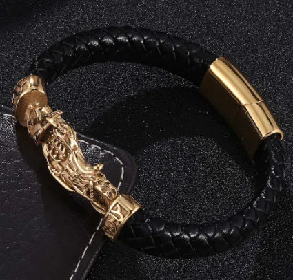 Woven Leather Motorcycle Bracelet